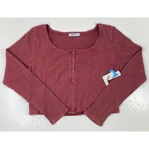 Arizona Jean Co Womens Red Ribbed Long Sleeve Button Down Top Size XXXL